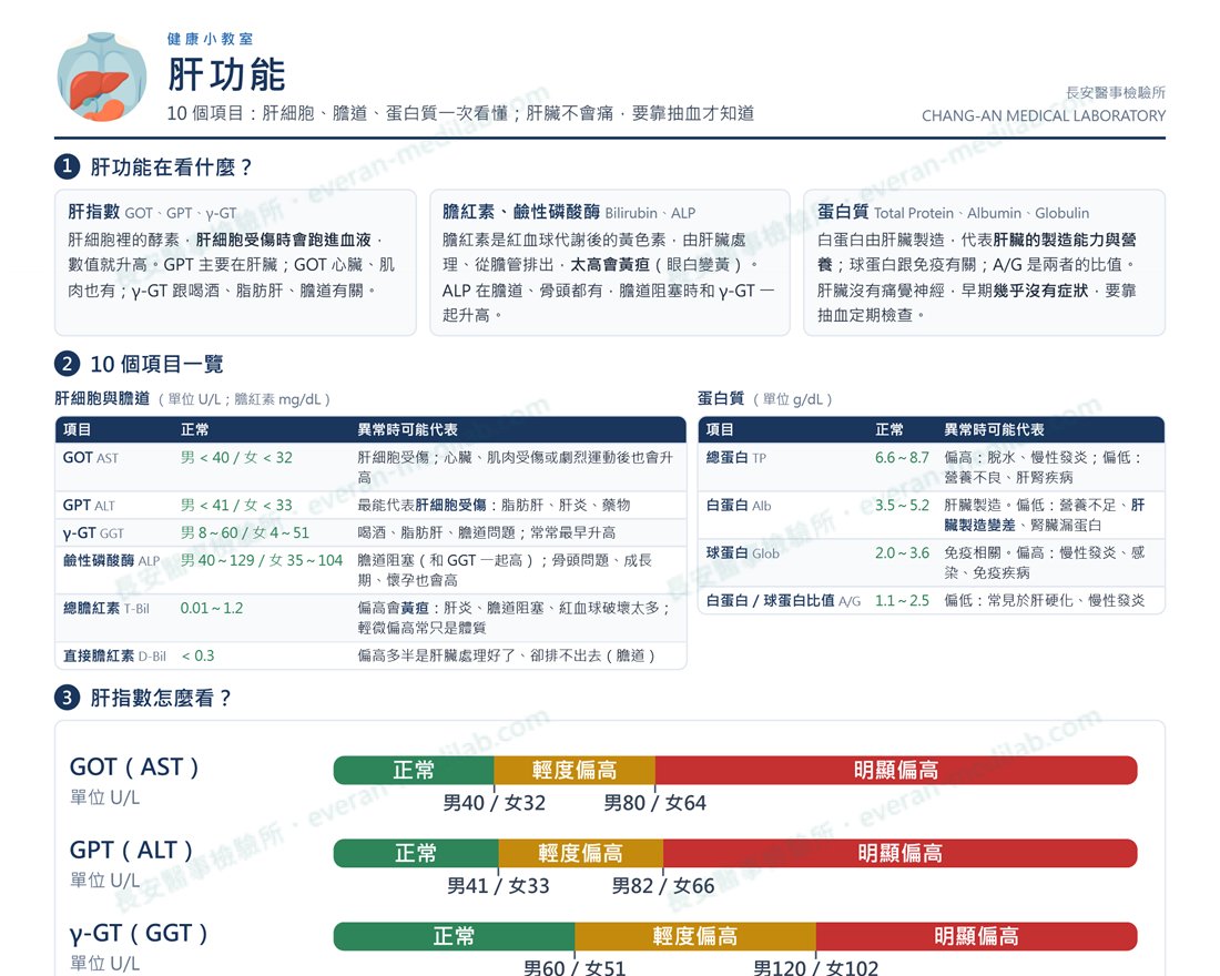 長安醫事檢驗所衛教單張「肝功能」上半部